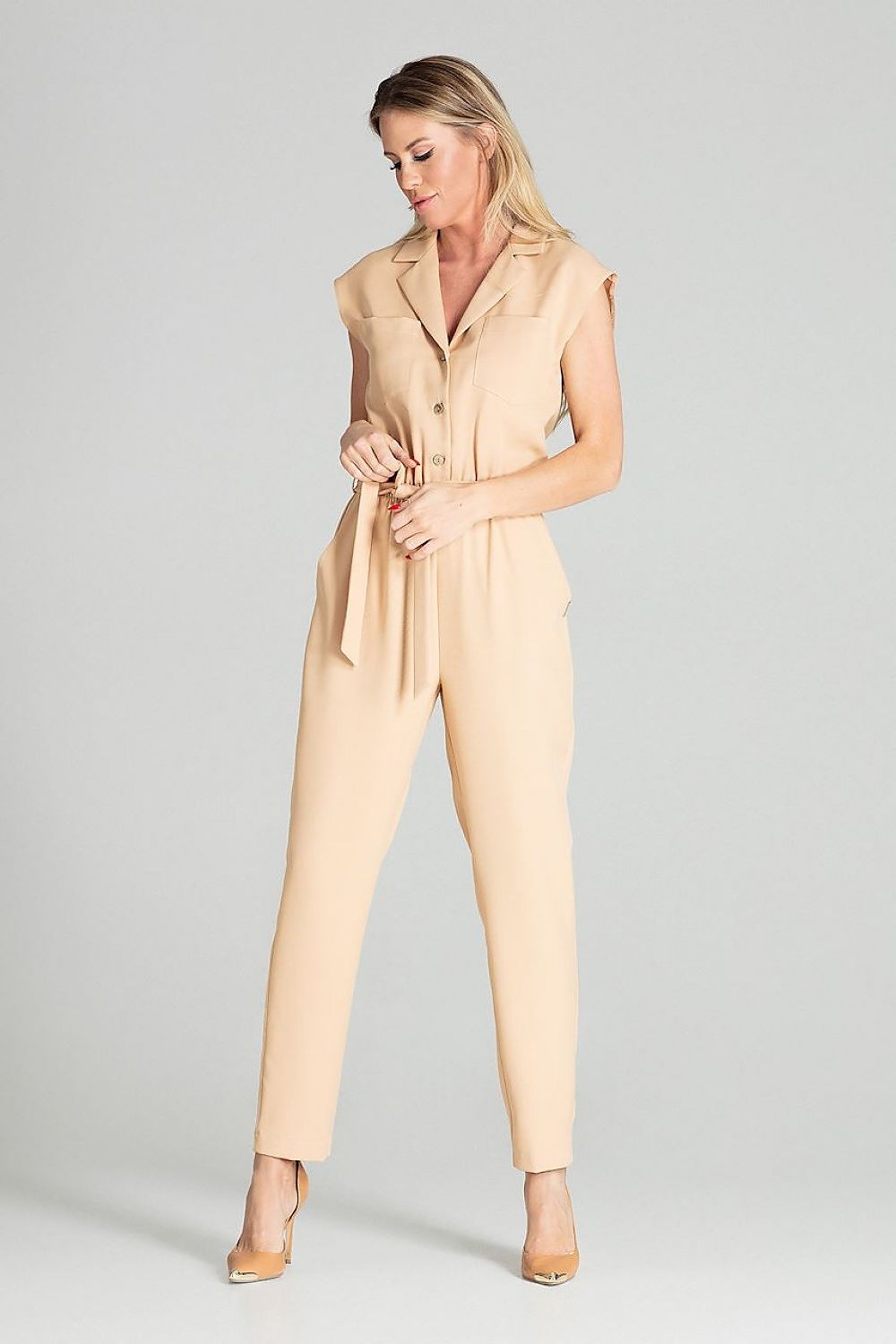 Jumpsuit Damen ärmellos Knopfleiste Bindegürtel – stylisch & bequem
