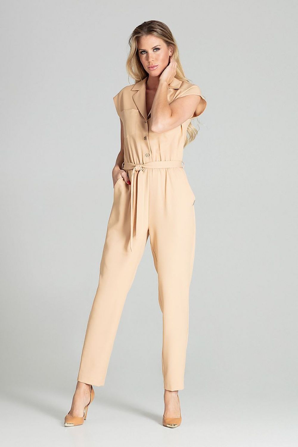 Jumpsuit Damen ärmellos Knopfleiste Bindegürtel – stylisch & bequem