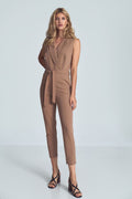 Jumpsuit Damen weite Beine V-Ausschnitt tailliert – Braun Grün Schwarz