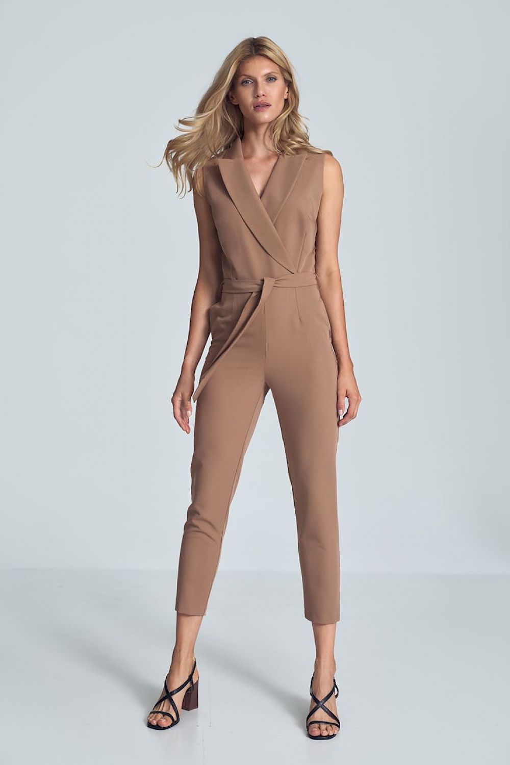 Jumpsuit Damen weite Beine V-Ausschnitt tailliert – Braun Grün Schwarz