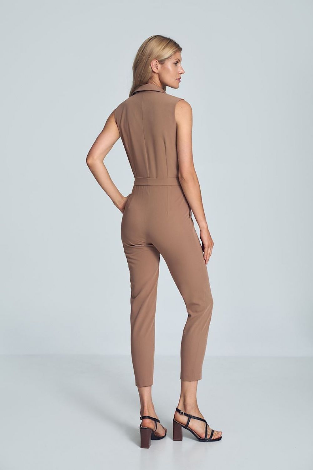 Jumpsuit Damen weite Beine V-Ausschnitt tailliert – Braun Grün Schwarz