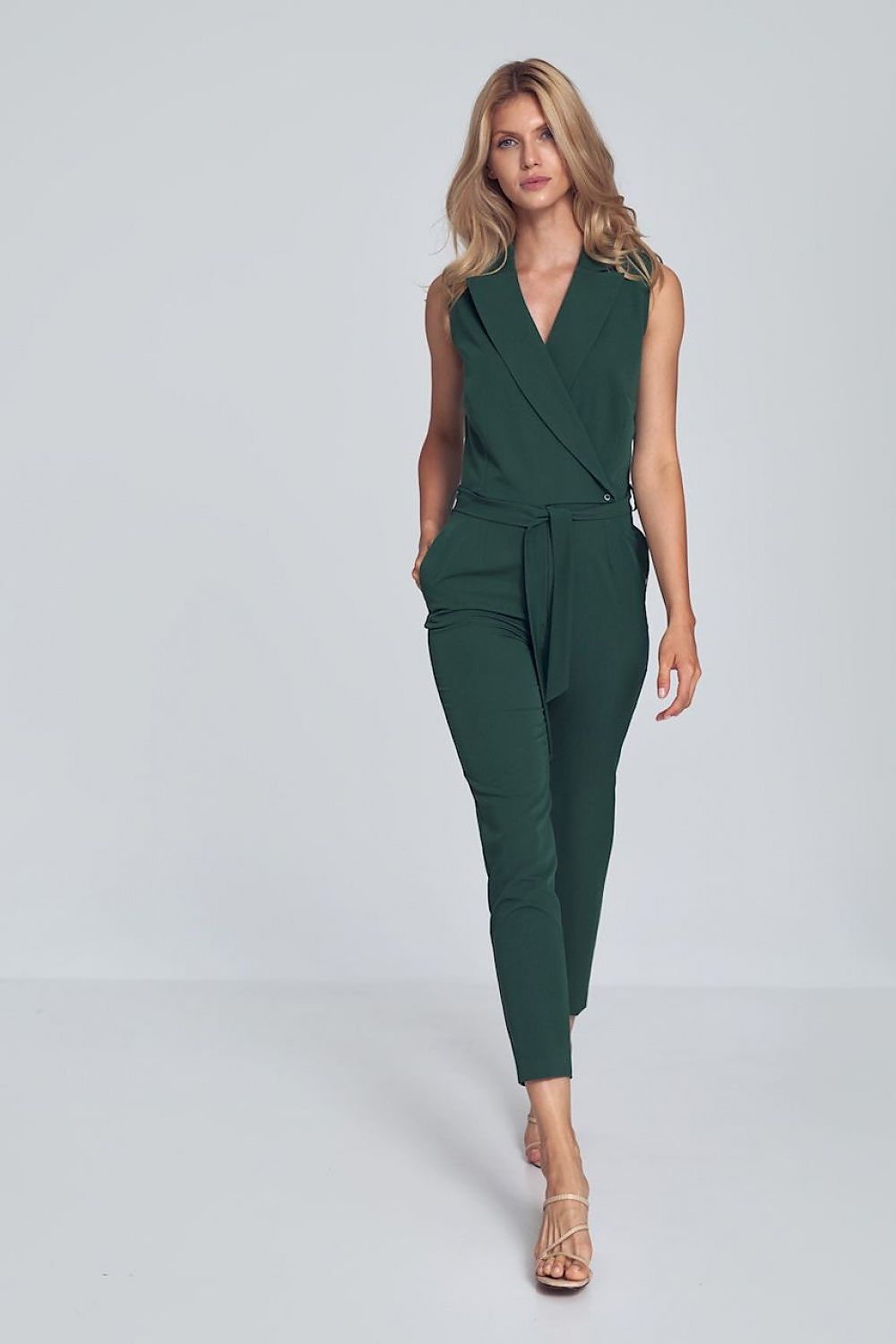 Jumpsuit Damen weite Beine V-Ausschnitt tailliert – Braun Grün Schwarz