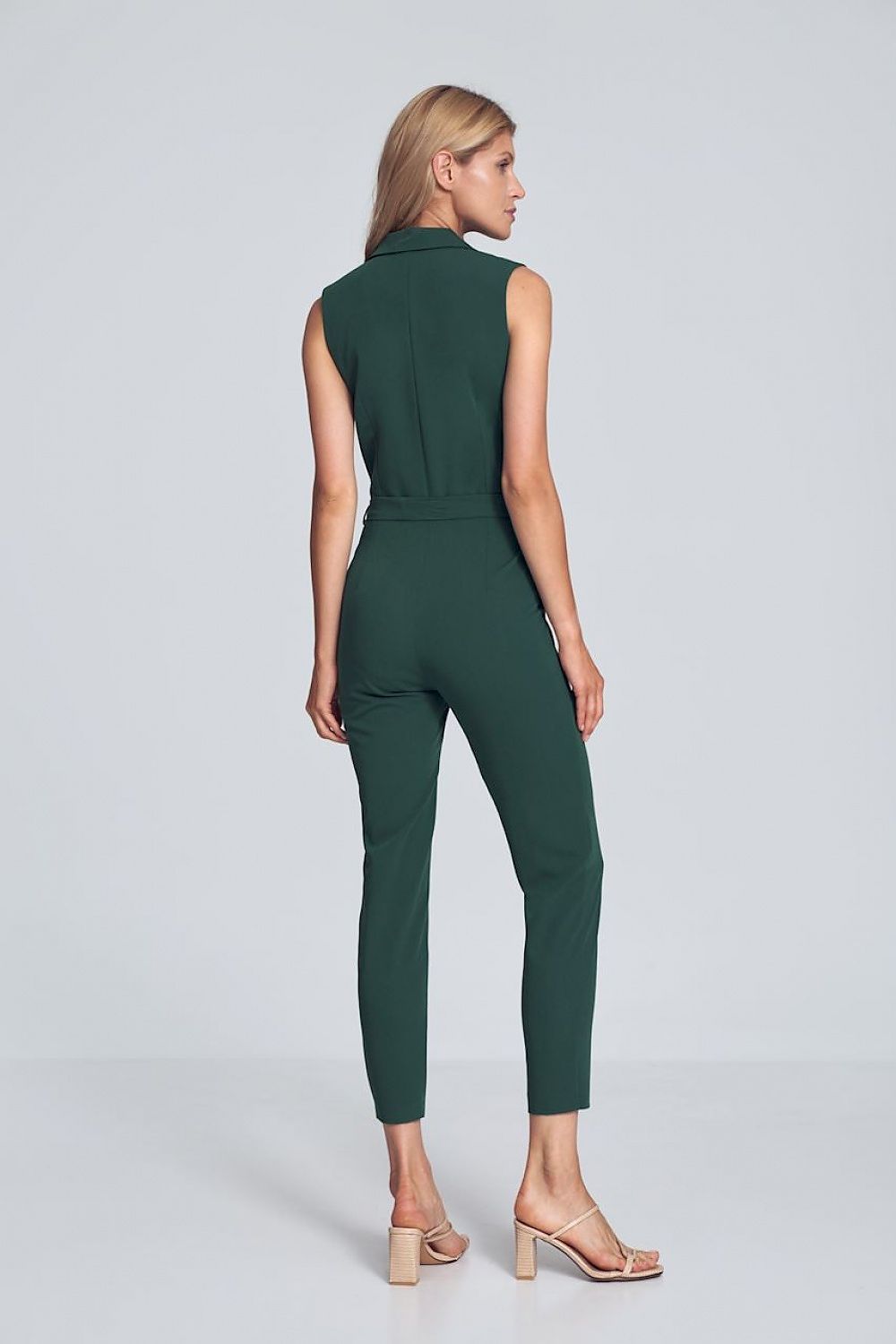 Jumpsuit Damen weite Beine V-Ausschnitt tailliert – Braun Grün Schwarz