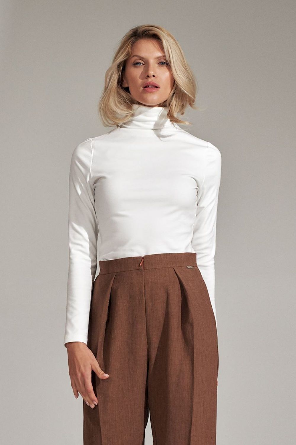 Rollkragen Bluse Damen langarm Viskose weich – Beige & Schwarz