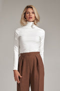 Rollkragen Bluse Damen langarm Viskose weich – Beige & Schwarz