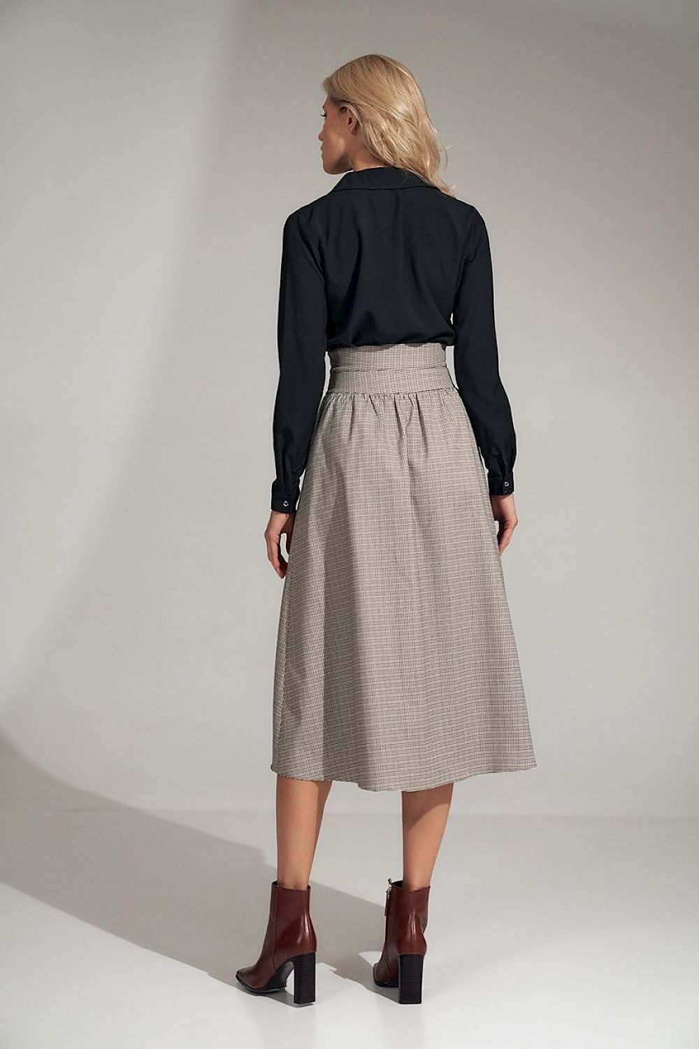 Langer Plisseerock Damen grau ausgestellt Bindeband hohe Taille