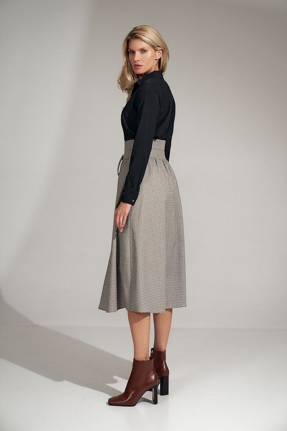 Langer Plisseerock Damen grau ausgestellt Bindeband hohe Taille