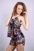 Pyjama Damen gemustert – Satin-Set mit Träger & Shorts ganzjährig