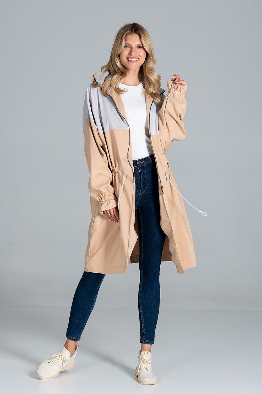 Parka Damen zweifarbig Herbst Kordelzug Taille – modern & funktional