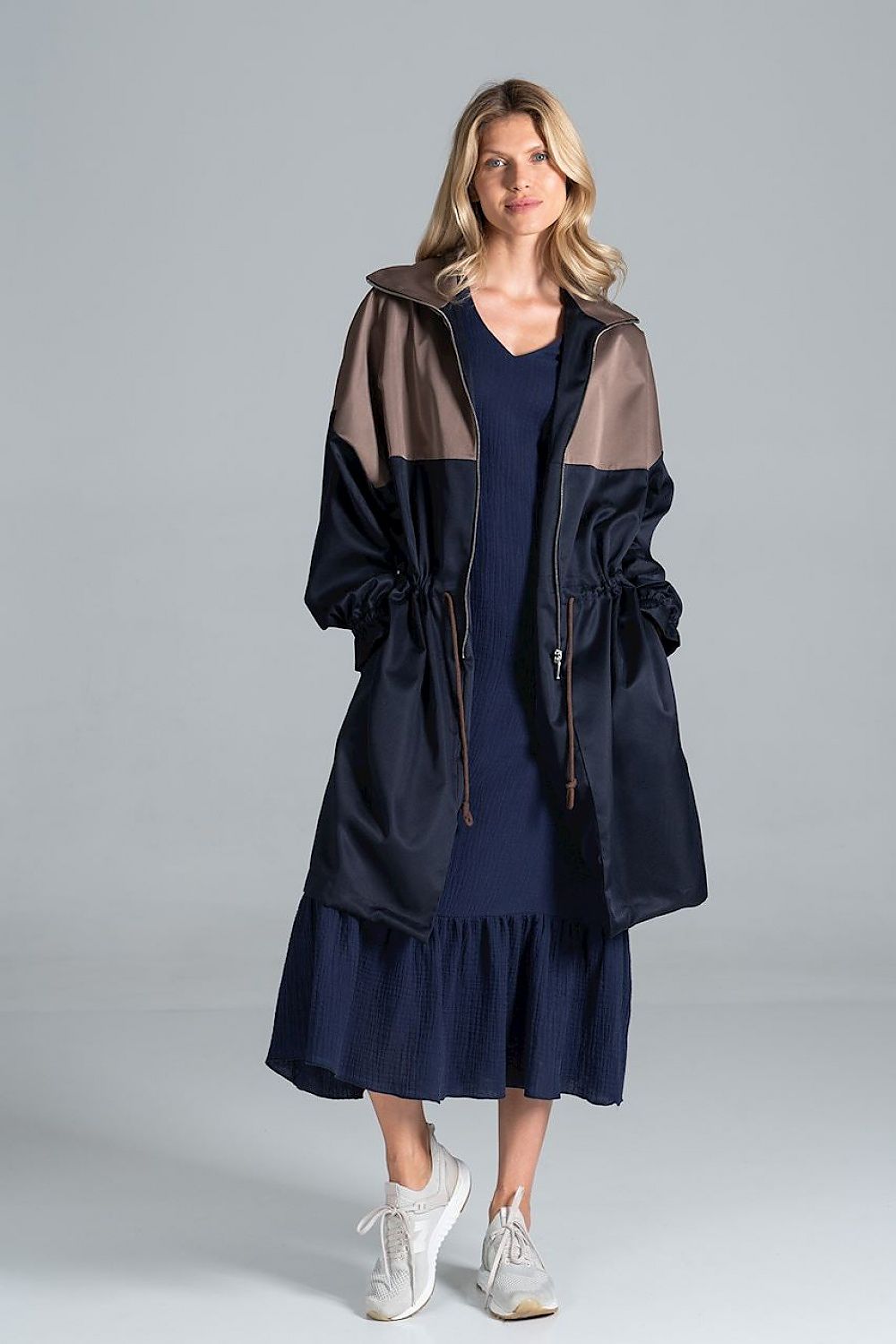 Parka Damen zweifarbig Herbst Kordelzug Taille – modern & funktional