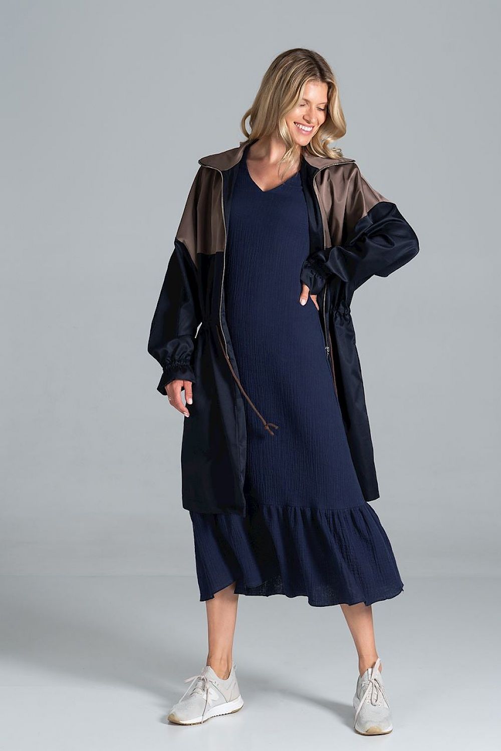 Parka Damen zweifarbig Herbst Kordelzug Taille – modern & funktional