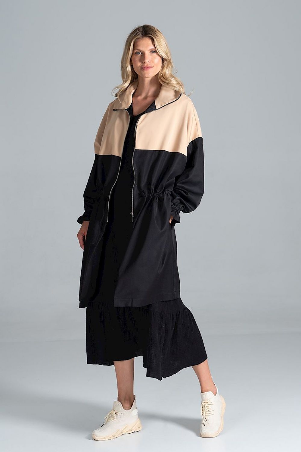 Parka Damen zweifarbig Herbst Kordelzug Taille – modern & funktional