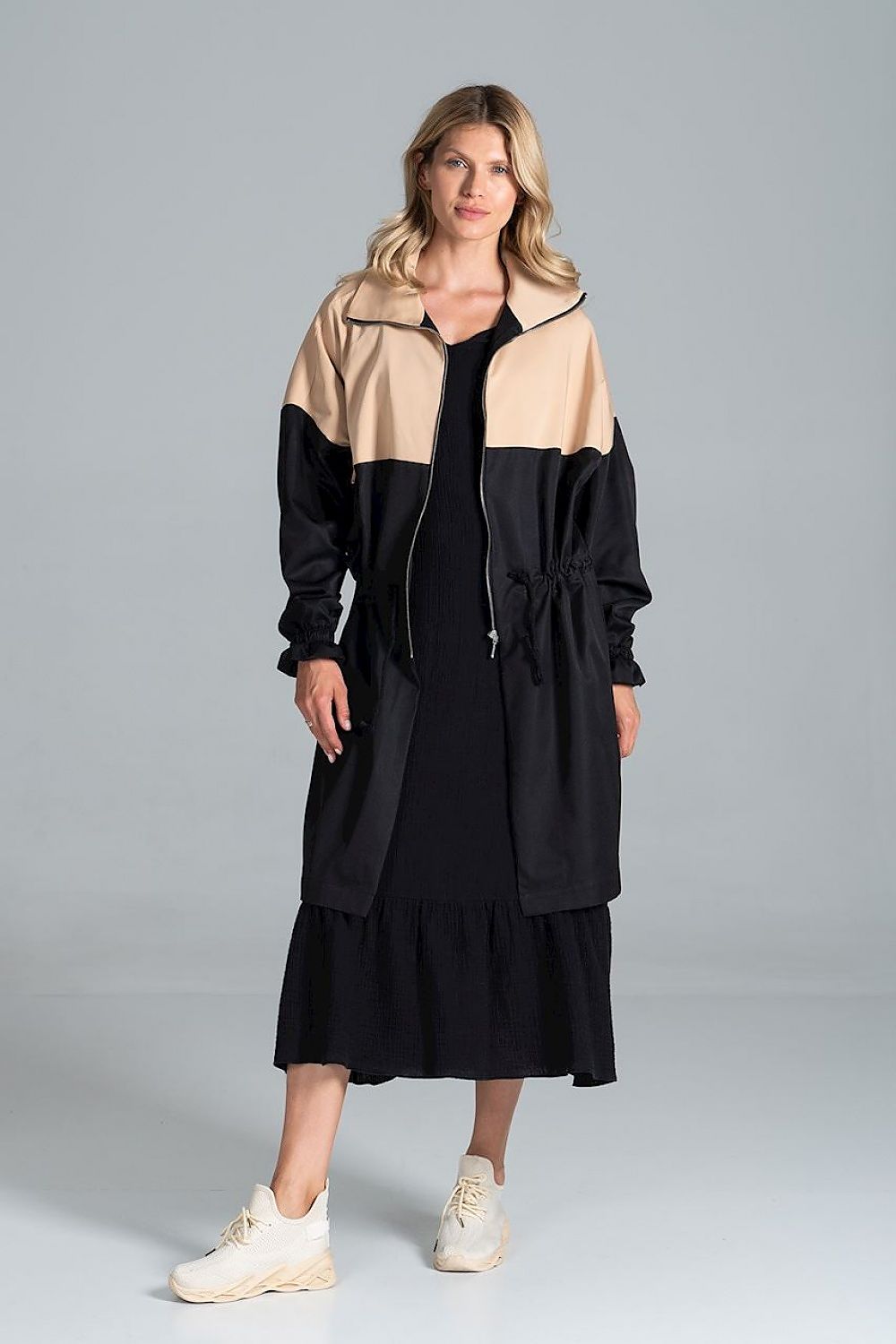 Parka Damen zweifarbig Herbst Kordelzug Taille – modern & funktional