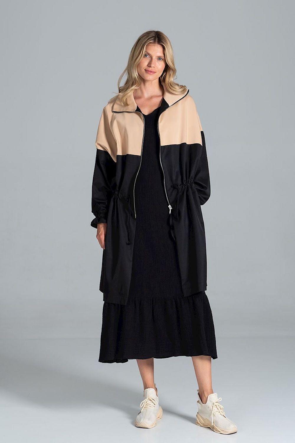 Parka Damen zweifarbig Herbst Kordelzug Taille – modern & funktional