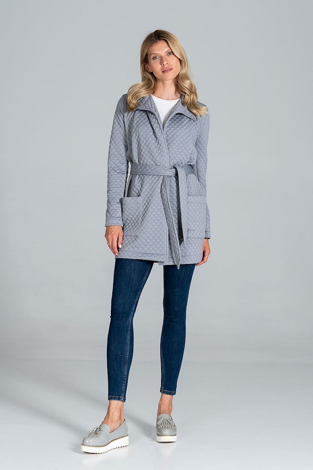 Steppmantel Damen kurz Gürtel Kragen Taschen – elegant & warm