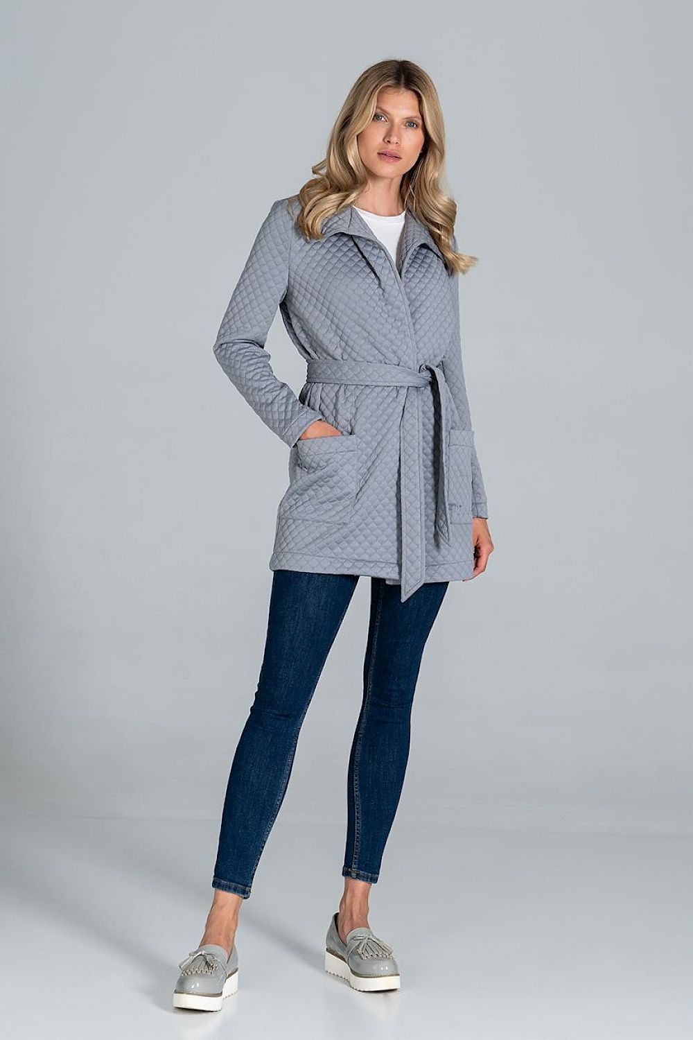 Steppmantel Damen kurz Gürtel Kragen Taschen – elegant & warm