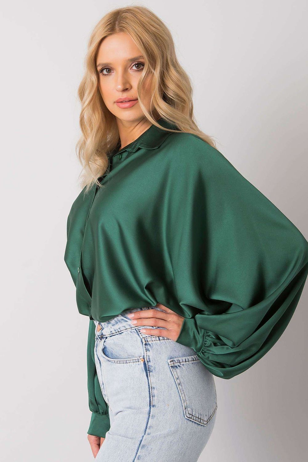 Hemd Damen Button-Down weite Ärmel Oversize Bluse