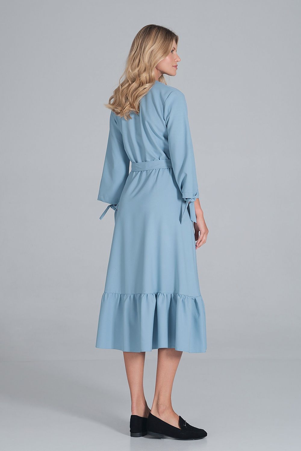 Maxi Kleid Damen Rüsche Gummizug Taille 7/8-Arm – elegant & feminin