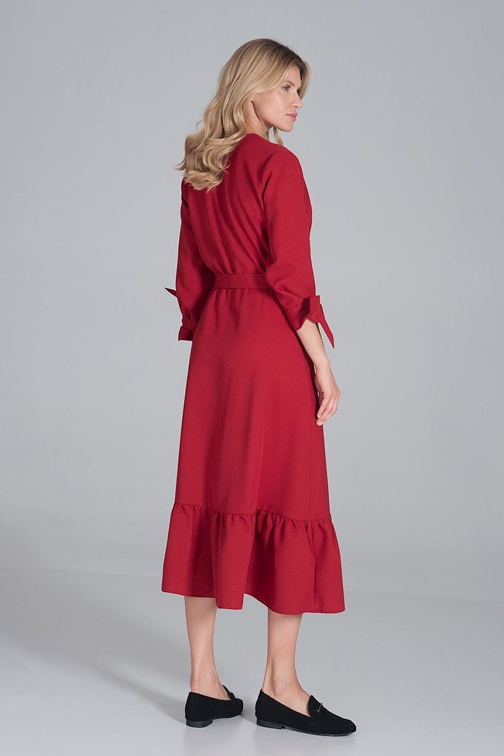 Maxi Kleid Damen Rüsche Gummizug Taille 7/8-Arm – elegant & feminin