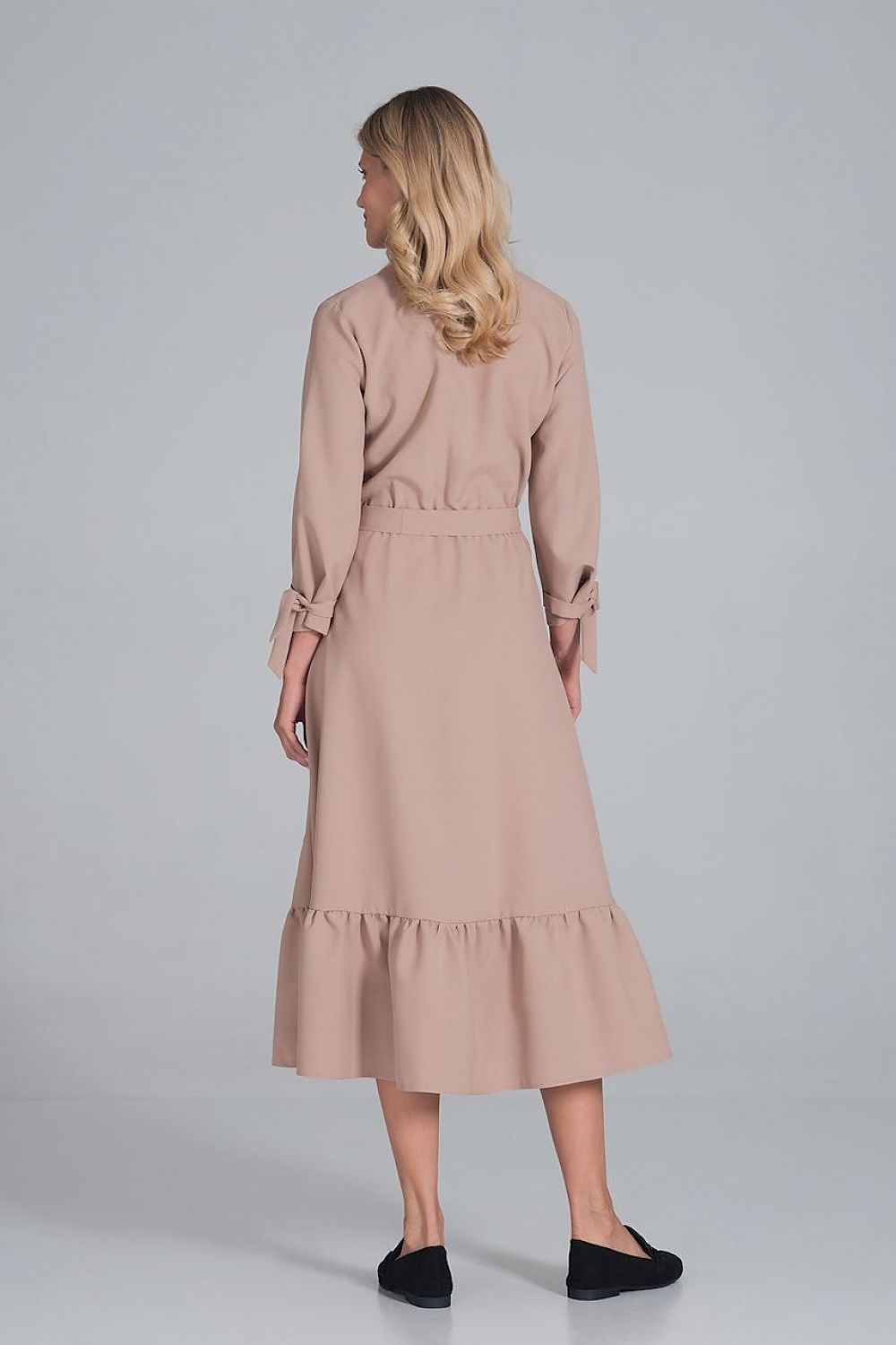 Maxi Kleid Damen Rüsche Gummizug Taille 7/8-Arm – elegant & feminin