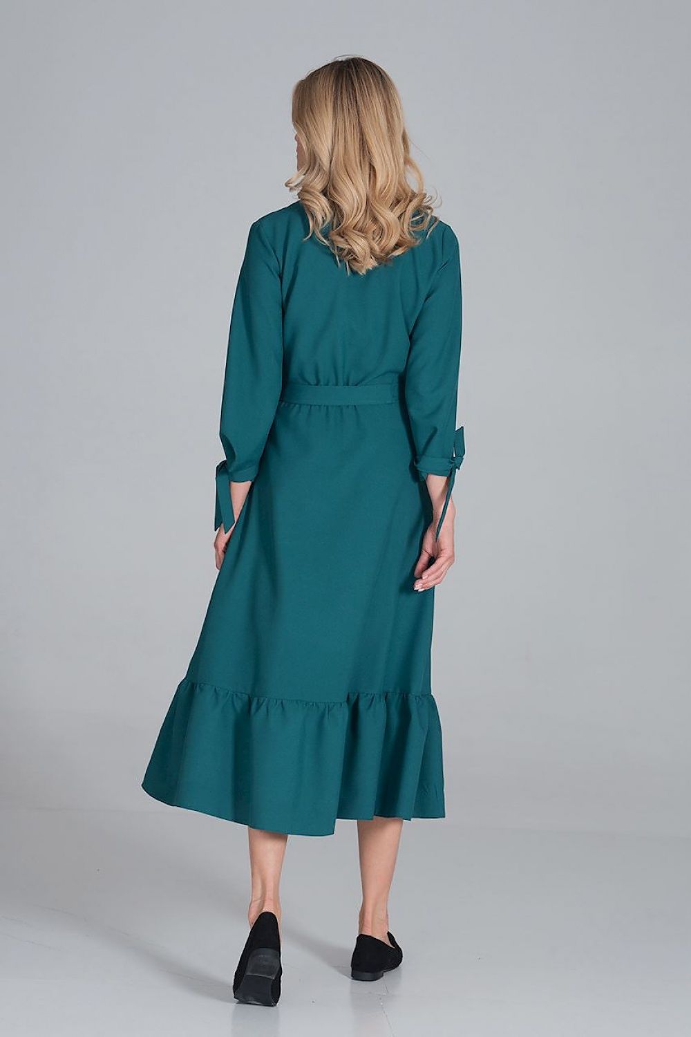 Maxi Kleid Damen Rüsche Gummizug Taille 7/8-Arm – elegant & feminin