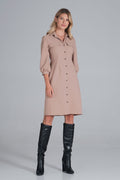 Hemdkleid Damen Midi Kragen Knopfleiste 3/4-Arm Brusttaschen – elegant & klassisch
