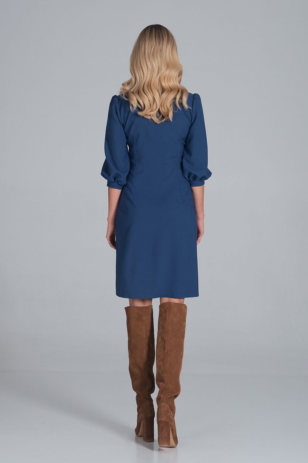 Hemdkleid Damen Midi Kragen Knopfleiste 3/4-Arm Brusttaschen – elegant & klassisch