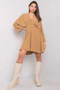 Alltagskleid Damen Triangelausschnitt ausgestellt beige midi