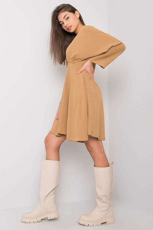 Alltagskleid Damen Triangelausschnitt ausgestellt beige midi