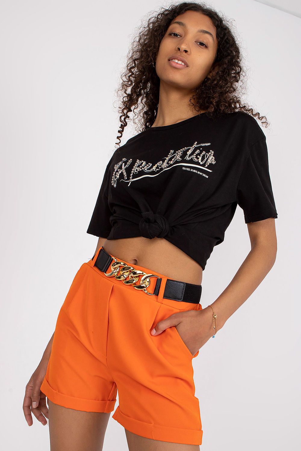 Shorts Damen elastischer Bund Ziergürtel bequem Sommer