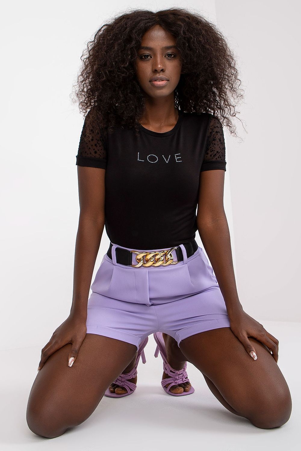 Shorts Damen elastischer Bund Ziergürtel bequem Sommer