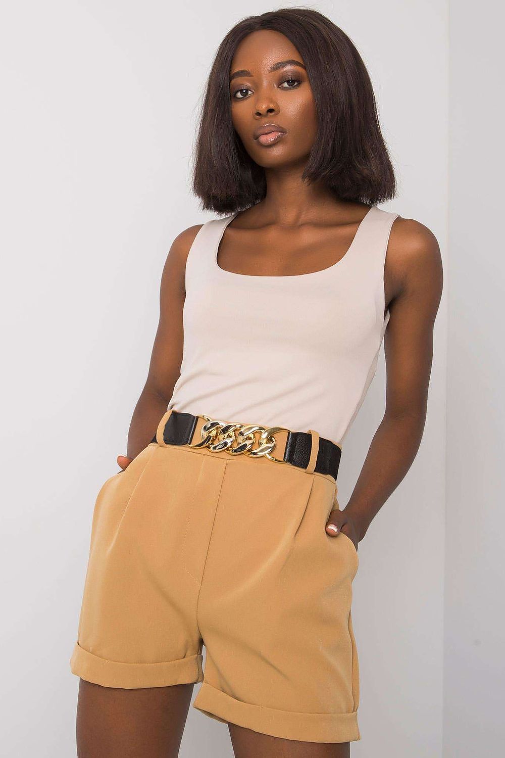 Shorts Damen elastischer Bund Ziergürtel bequem Sommer