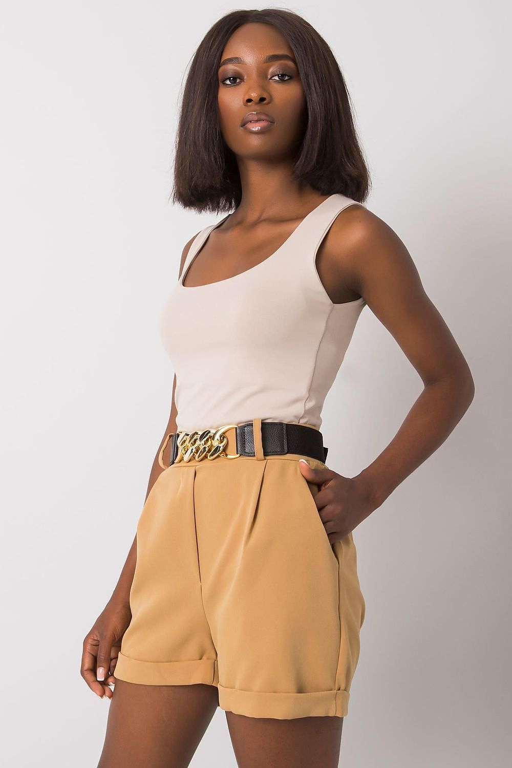 Shorts Damen elastischer Bund Ziergürtel bequem Sommer