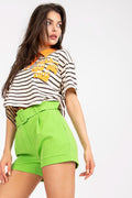 Shorts Damen elegant Reißverschluss Knopfleiste Gürtel