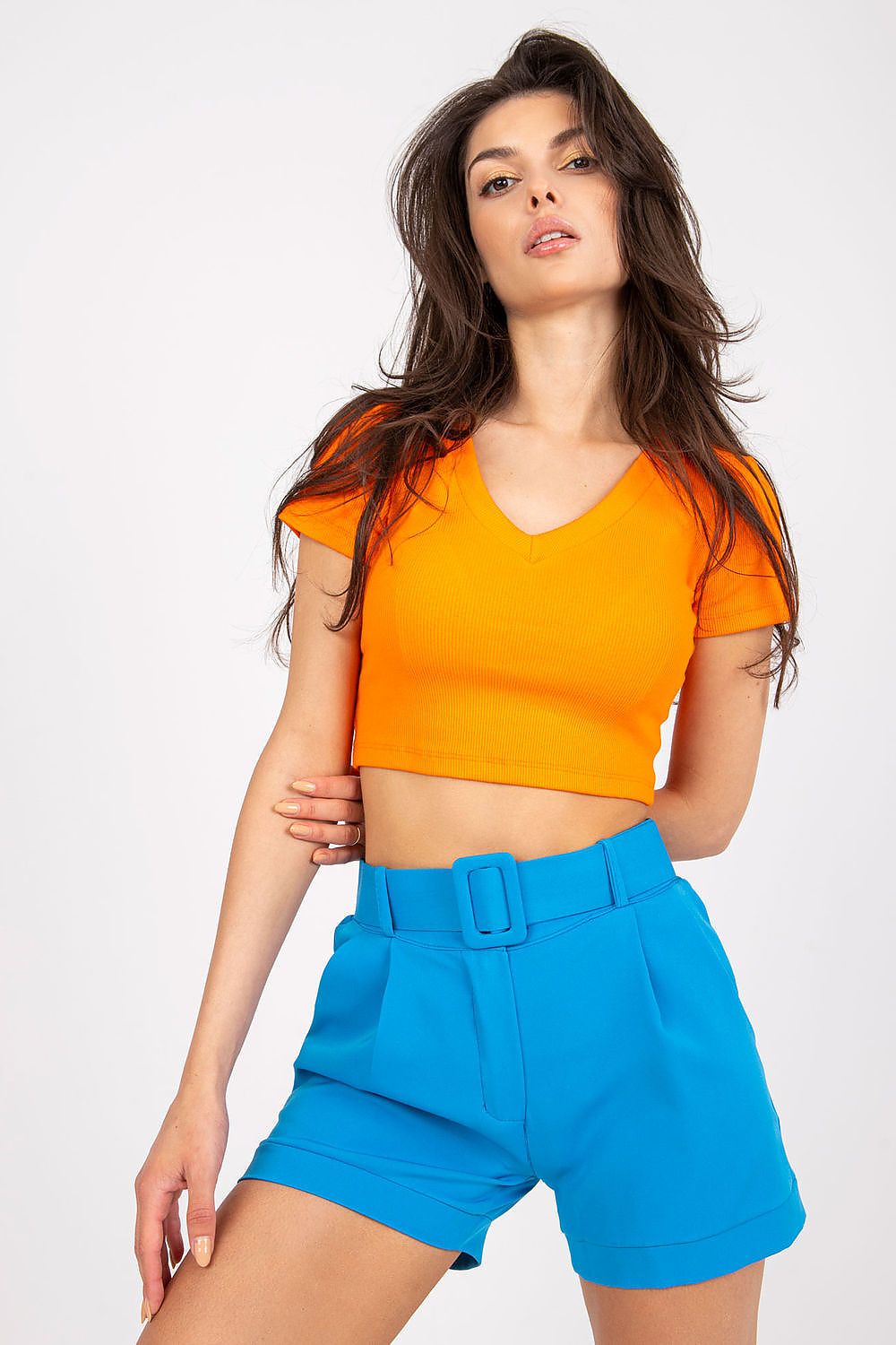 Shorts Damen elegant Reißverschluss Knopfleiste Gürtel