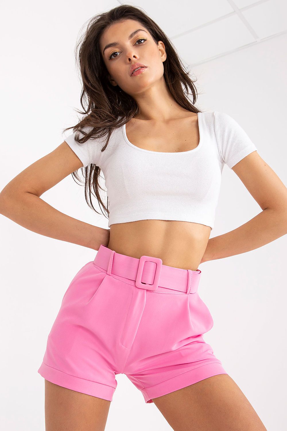 Shorts Damen elegant Reißverschluss Knopfleiste Gürtel
