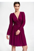 Midi Kleid Damen elegant violett schwarz beige