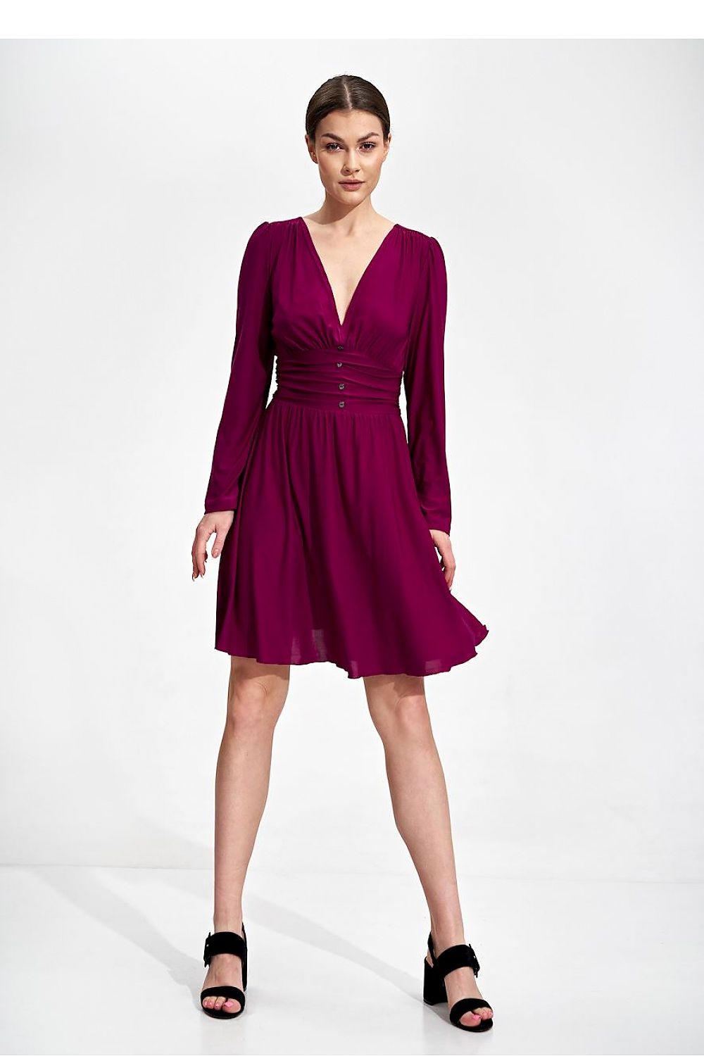 Midi Kleid Damen elegant violett schwarz beige
