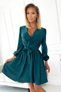 Cocktailkleid Damen Rundhals Taillenband Flaschengrün