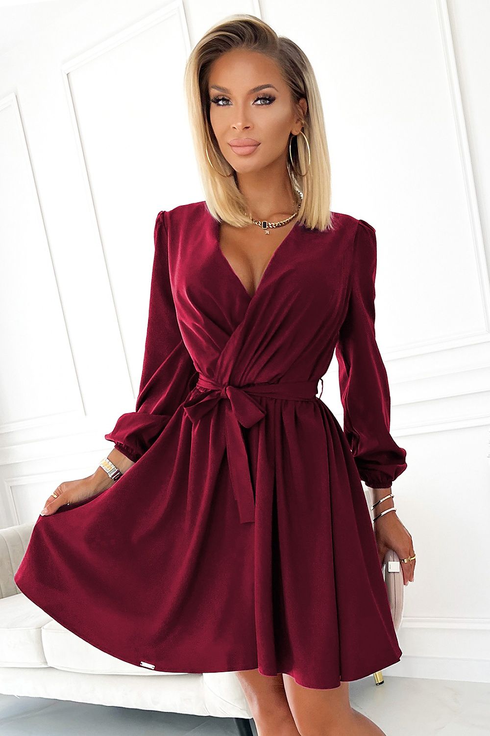 Cocktailkleid Damen Rundhals Taillenband Flaschengrün