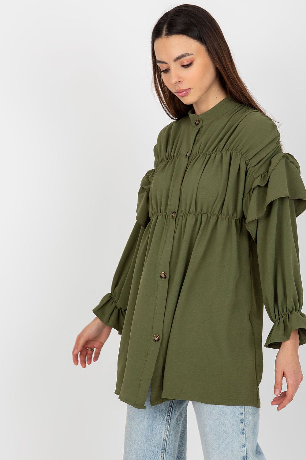 Bluse Damen Langarm Rüschen locker elegant