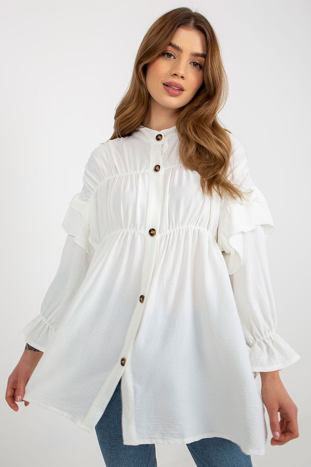 Bluse Damen Langarm Rüschen locker elegant
