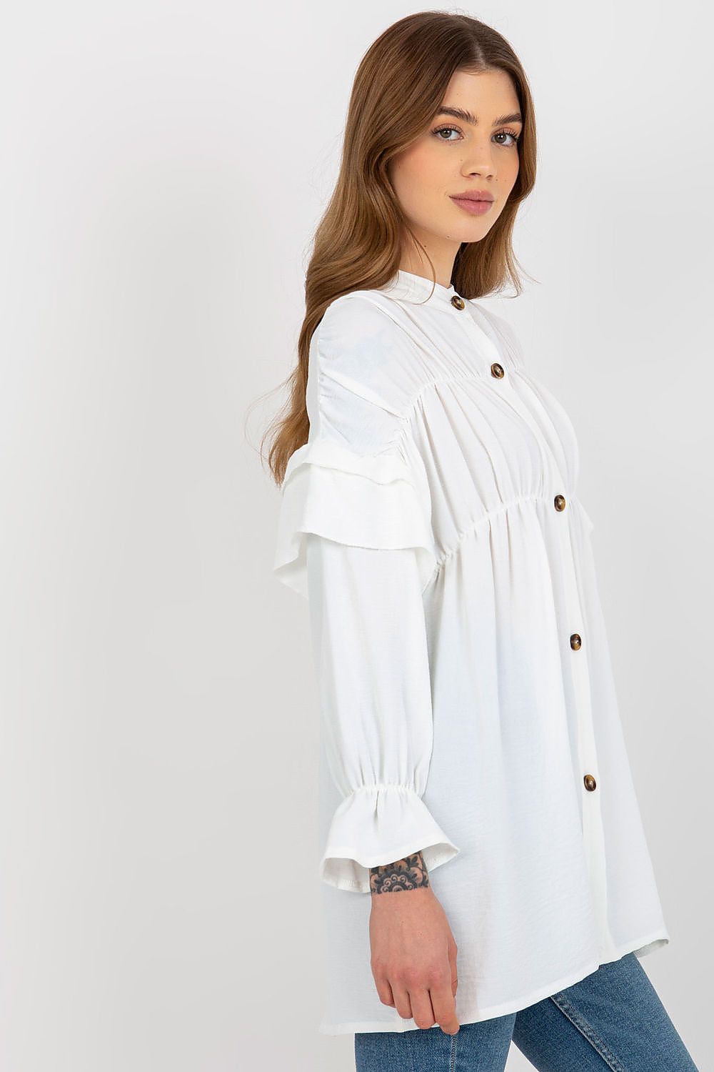 Bluse Damen Langarm Rüschen locker elegant