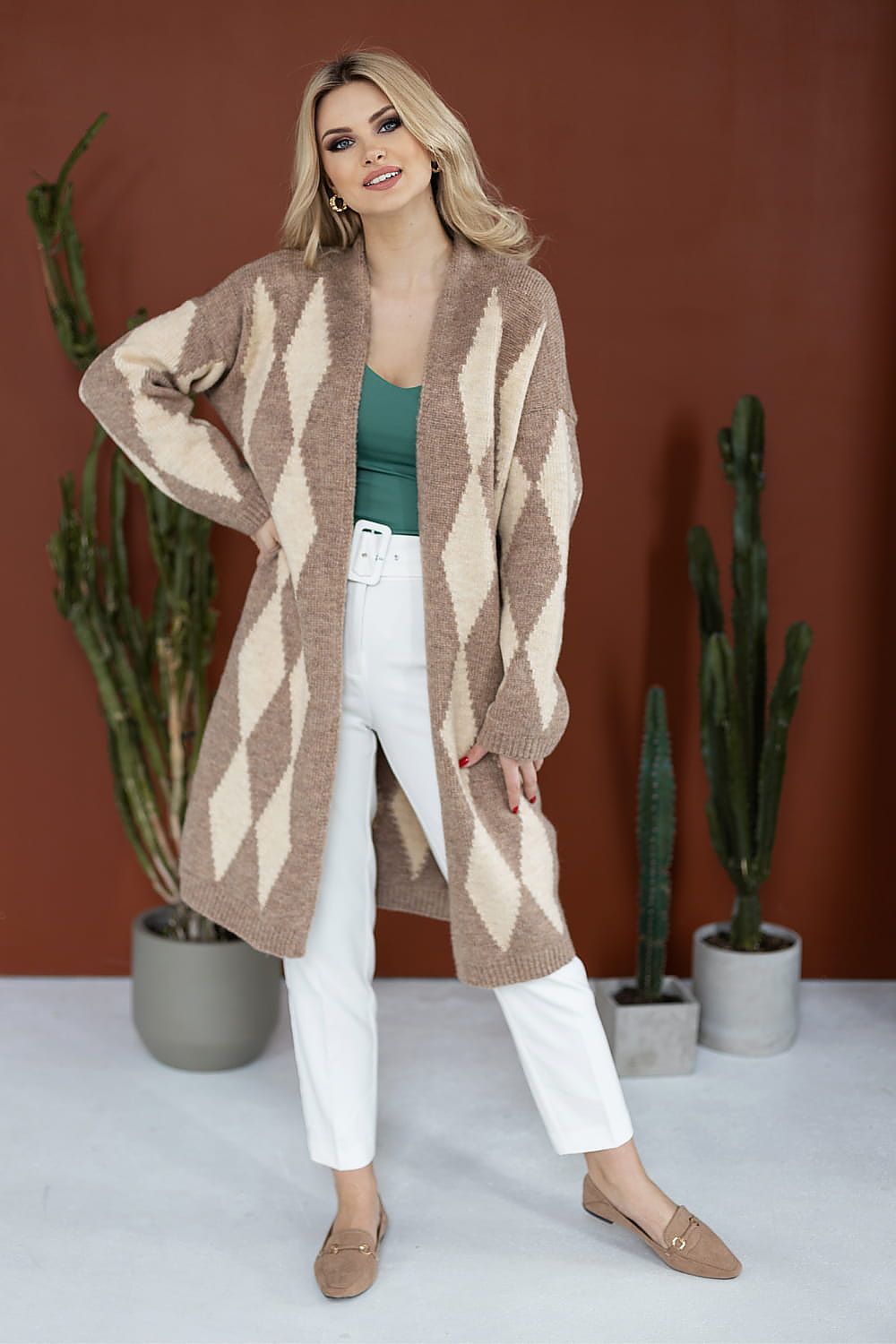 Cardigan Damen Geometrisches Muster Locker & Stylisch