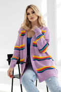 Strickjacke Damen Bunte Streifen Lang & Offen