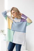 Pullover Damen Colorblock Oversize Baumwolle & Weich