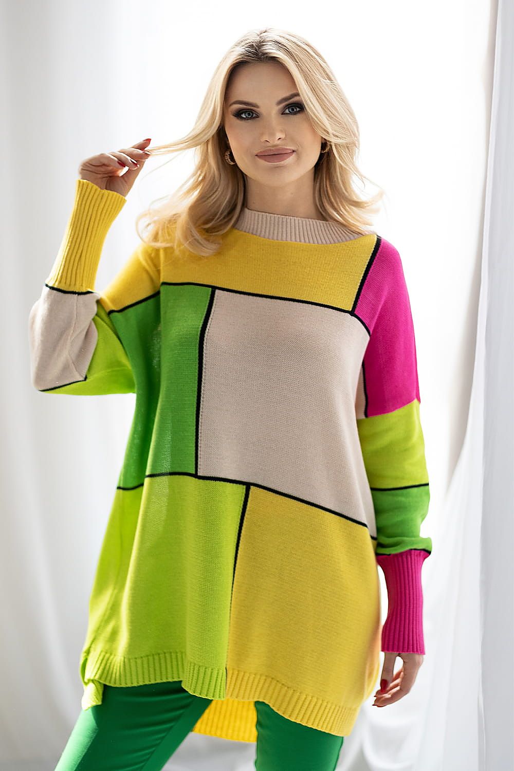 Pullover Damen Colorblock Oversize Baumwolle & Weich