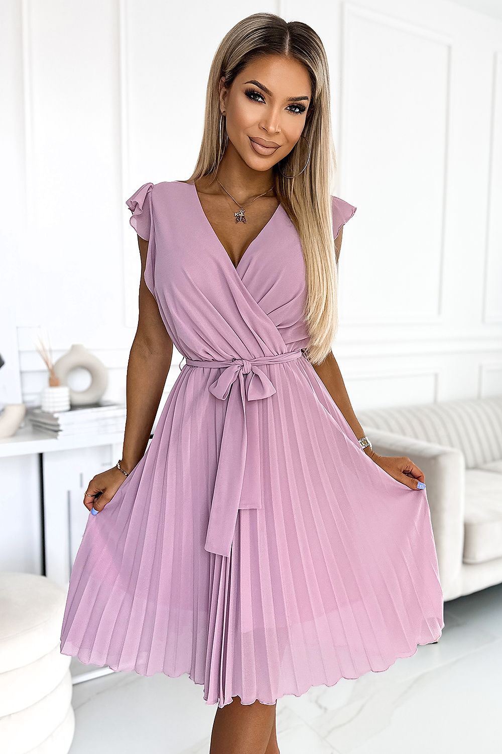 Chiffonkleid Damen Rüschen Schulter Elegant