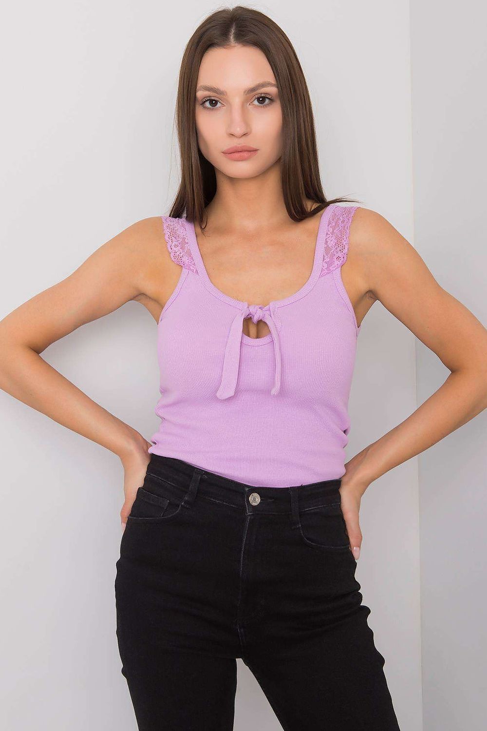 Trägertop Damen mit Spitze Gerippt – Grün & Violett