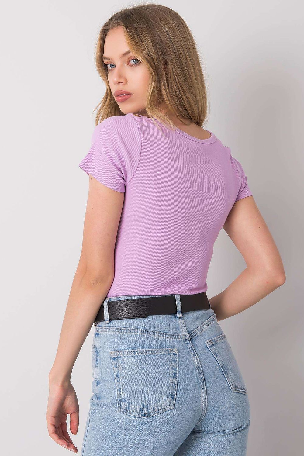 Knotenbluse Damen Violett – V-Ausschnitt Baumwolle Gerippt